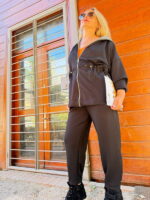 Siyah Fermuarlı Kapişonlu Takım